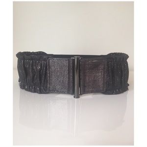 NWT Shimmery Gunmetal Ruched Stretch Belt MED LRGE
